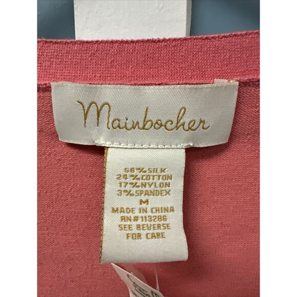 MAINBOCHER Women’s M Pink Coral Lightweight 3/4 Sleeve V-Neck Cardigan Sweater - Picture 5 of 8